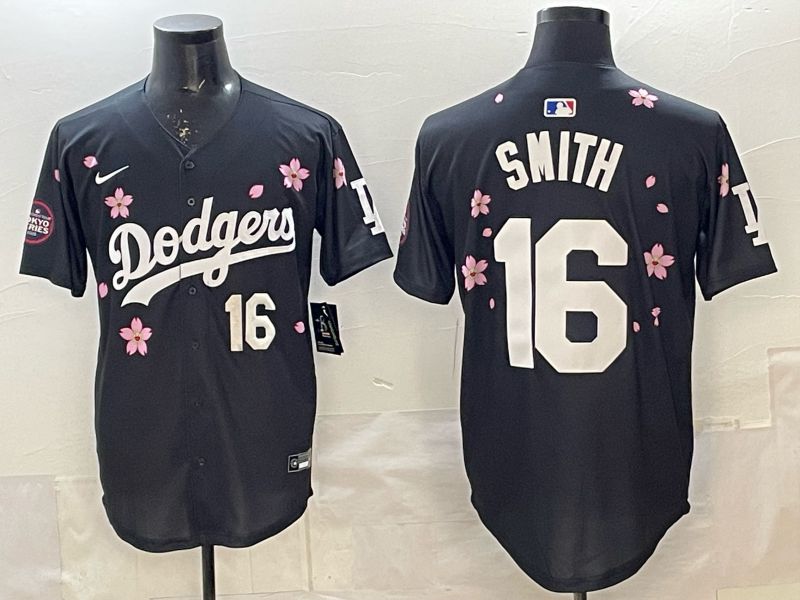 Men Los Angeles Dodgers #16 Smith Black Sakura Edition 2025 Nike MLB Jersey style 4->los angeles dodgers->MLB Jersey